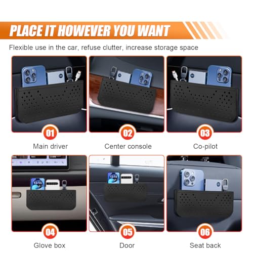 Car Seat Side Pocket Organizer, Multifunctional Mini Console Storage Bag for Phone, Keys, Sunglass, Wallet, PU Leather Tray Pouch Car Organizer Accessories for Seat, Door, Window, Console (Black)