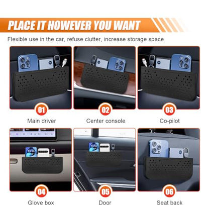 Car Seat Side Pocket Organizer, Multifunctional Mini Console Storage Bag for Phone, Keys, Sunglass, Wallet, PU Leather Tray Pouch Car Organizer Accessories for Seat, Door, Window, Console (Black)