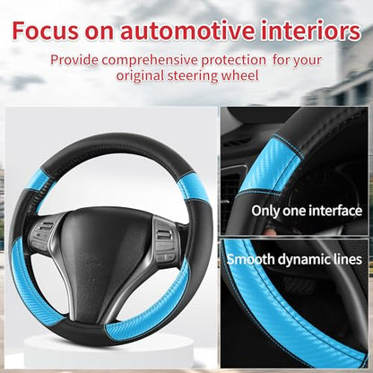 Non-Slip Car Nappa Leather Steering Wheel Cover,Universal Car Accessories Women Men Fit 14" 1/2-15" Suvs/Vans/Sedans/Cars/Trucks,Light Blue - color: Black Light Blue