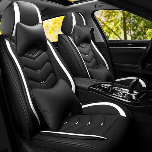 Car Seat Covers Fit for MINI 2000-2026, Stylish Sport Seat Covers, Waterproof Wear-Resistant Premium Nappa Leather Car Seat Covers.(2 Pcs Front with Pillow/Black White) - color: Black White, size: Luxury 2 Seats