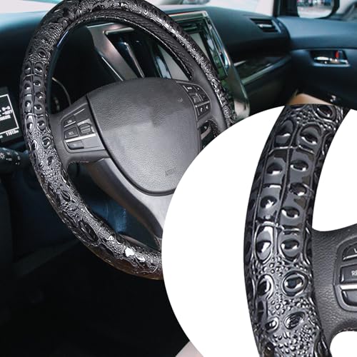 Car Steering Wheel Cover Universal 15 inch Auto Antislip Leather Protector Flower Grain Black - color: Black