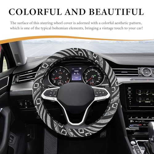 Boho Steering Wheel Cover, 15 Inch Coarse Flax Cloth Ethnic Style Anti-Slip Car Wheel Wrap, Universal Breathable Bohemian Steering Wheel Protector for Cars Vans Trucks (E) - color: E