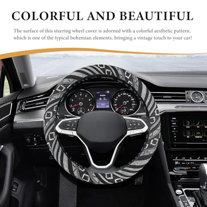 Boho Steering Wheel Cover, 15 Inch Coarse Flax Cloth Ethnic Style Anti-Slip Car Wheel Wrap, Universal Breathable Bohemian Steering Wheel Protector for Cars Vans Trucks (E) - color: E