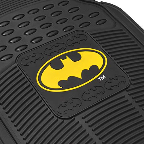 BDK Warner Bros DC Comics Batman Heavy Duty Rubber Floor Mats 3pc Set Car Accessories - No-Slip Grip, All Weather Protection, Trimmable, 2 Front Car Mats 27” x 18” & 1 Rear Liner 18” x 58”