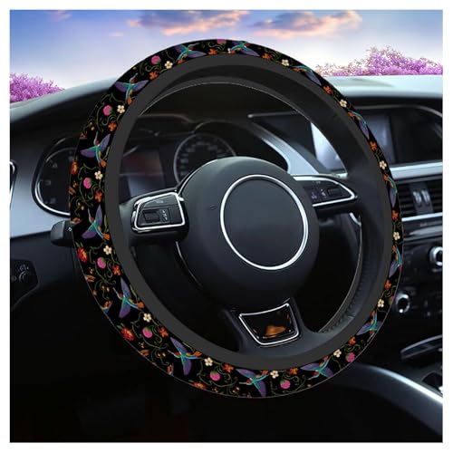 Swono Hummingbirds and Flower Car Steering Wheel Covers for Men Women,Hummingbirds Flowers Embroidery Car Accessories Decor 15" Steering Wheel Cushions Comfort Grip Neoprene Stretch-On Anti-Slip Case - color: multi-067