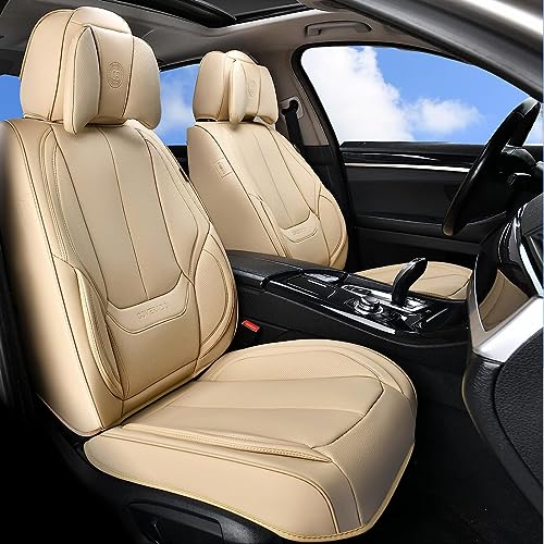 Coverado Universal Seat Covers Front, 2-Pack Universal Seat Covers for Cars, Waterproof Nappa Leather Car Seat Covers with Head Pillow, Auto Protectors Fit for Most Sedans SUV Pick-up Truck-Beige - color: Beige(Pillow), size: Front