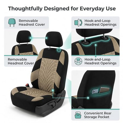 FH Group Front Set Travel Master Car Seat Covers - Covers for Low Back Car Seats with Removable Headrest, Universal Fit, Automotive Seat Cover, Airbag Compatible Car Seat Cover for SUV, Sedan Beige - color: Beige, style: Front Set