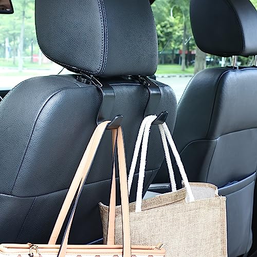 4-Pack 360° Rotating Car Headrest Hooks Vehicle Storage Organizer for Purses Handbags Groceries Backpack Coats – Holds 55lbs Universal Fit with Clip Black - color: Black