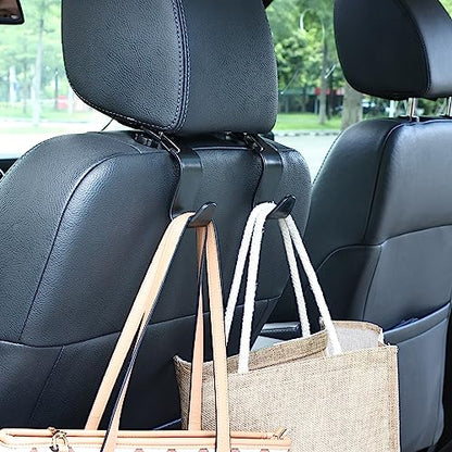 4-Pack 360° Rotating Car Headrest Hooks Vehicle Storage Organizer for Purses Handbags Groceries Backpack Coats – Holds 55lbs Universal Fit with Clip Black - color: Black
