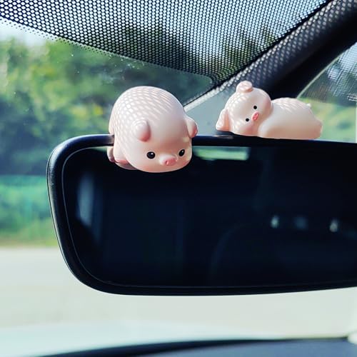 Cute Animal Rear View Mirror Accessories, Car Center Screen Decoration Dashboard Ornament, Car Accessories Interior for Women/Men Computer Monitor Decor - style: Piggies