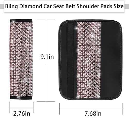 NBTEPEM 2 Pack Bling Car Seat Belt Covers, Diamond Seatbelt Shoulder Protection, Rhinestones Seat Belt Strap Cover Shoulder Pad, Universal Bling Car Interior Accessories Fit for Car/Truck/SUV(Pink) - color: Pink