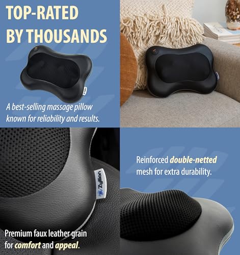 Zyllion Shiatsu Back and Neck Massager with Heat - 3D Electric Kneading Deep Tissue Massage Pillow for Muscle Pain Relief, Black, ZMA-13 - color: Black