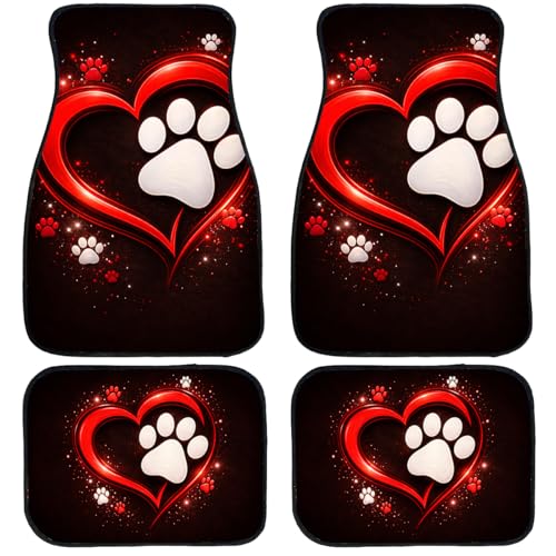 4 Piece Paw Heart Car Floor Mats Full Sets Red Love Pet Valentine Art Automotive Foot Mats Rugs Carpet for Car Non-Slip Auto Car Accessories Universal Fit Car Accessories for Truck - color: Paw Heart