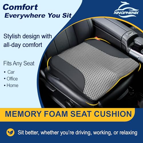 kingphenix Car Seat Cushion – Memory Foam Pad for Driving Comfort – Boosts Height and Relieves Coccyx & Lower Back Pain – Car, Truck, Office Chair (Leather Black & 4D Mesh Gray) - color: Leather Black & 4d Mesh Gray