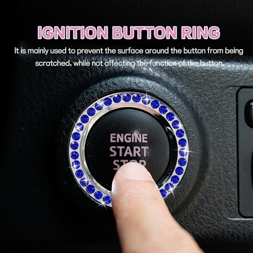 Wuyaoyao 10PCS Fluffy Car Accessories Set for Women Girls, Cute Furry Steering Wheel Cover, Gear Shift & Handbrake Cover, Armrest Pad, Seat Belt Shoulder Pads, Diamond Ignition Ring & Cup Mats (Blue)