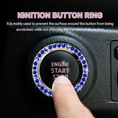 Wuyaoyao 10PCS Fluffy Car Accessories Set for Women Girls, Cute Furry Steering Wheel Cover, Gear Shift & Handbrake Cover, Armrest Pad, Seat Belt Shoulder Pads, Diamond Ignition Ring & Cup Mats (Blue)
