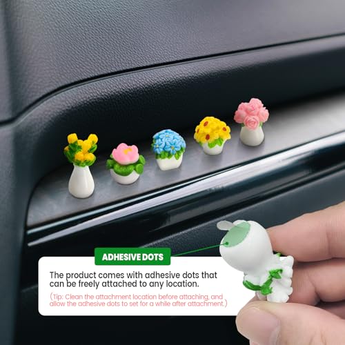 CusDusk 6 Pack Small Vase Car Dashboard Decorations, Mini Resin Cute Flowers Vehicles Rear View Mirror Ornaments, Automotive Interior Accessories for Women Men