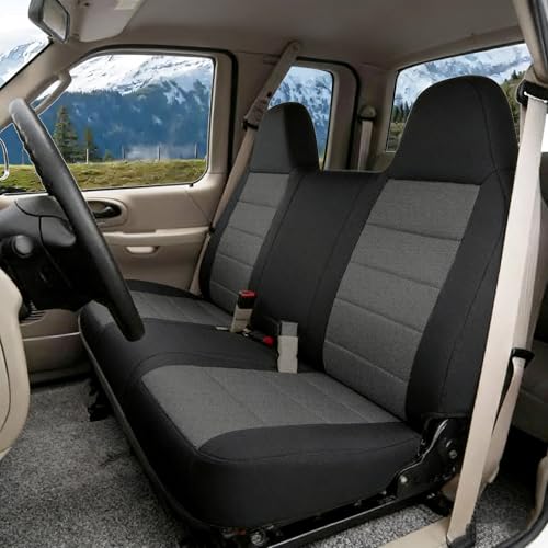 Truck Seat Cover Front Solid Bench Seat Covers with Molded Headrests Compatible with Ford F-150 1999 2000 2001 2002 2003 2004 Thickened Oxford Cloth-Black - color: Black, size: For F150-F350 1992-1998