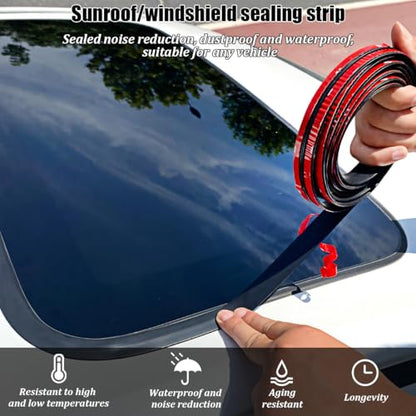 Car Weather Stripping, 14mm x 23FT T Shape Rubber Vehicle Front Rear Windshield Seal Strip, Self Adhesive Automotive Leak Sound Proofing Weatherstrip Accessories, Universal Fit - color: 14mm x 23FT
