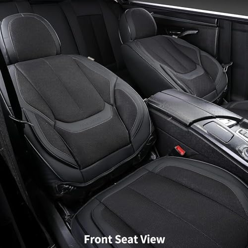 Coverado Front Seat Covers, 2 Pieces Universal Seat Covers for Cars, Breathable Fabric & Leather Car Seat Protectors, Car Seat Cushions Auto Accessories Fit for Most Sedans SUV Truck, Black