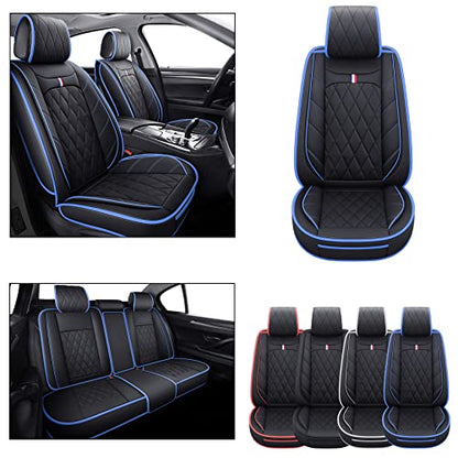 Aierxuan Car Seat Covers Full Set Waterproof Leather Compatible with Toyota Highlander Corolla Prius Camry Rav4 Mdx Chevy Blazer Cobalt Trailblazer Cruze Equinox Malibu Buick, Black-Blue - color: Full Set/Black-Blue