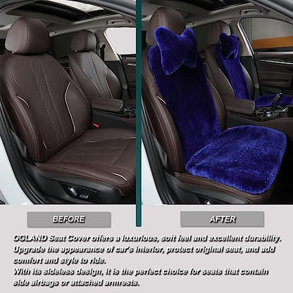 OGLAND Fluffy Fur Sheepskin Car Seat Covers for Universal Soft Cozy Fuzzy Auto Wool Seat Cushions Accessories, for 1 Front Seat (3 Pack Front, Blue) - color: Blue