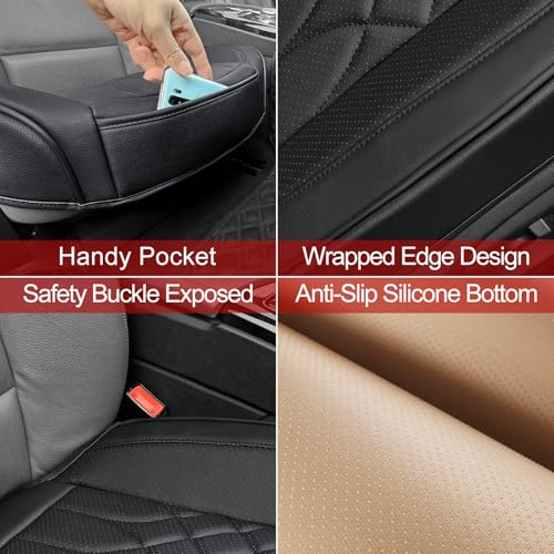 BOPUOVRE 2-Pack Leather Front Car Seat Covers - Bottom Car Seat Covers Fully Wrapped, Non-Slip and Waterproof, Fits Most Vehicles Black - color: black, size: 2 piece