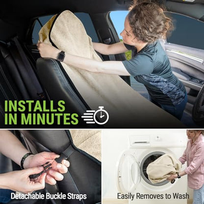 Season Guard Towel Seat Cover, Waterproof Car Seat Protectors for Gym, Workout & Active Lifestyle, Universal Fit for Car SUV Truck Van, Non-Slip 3 Strap Design, Machine Washable, 2 Pack Tan