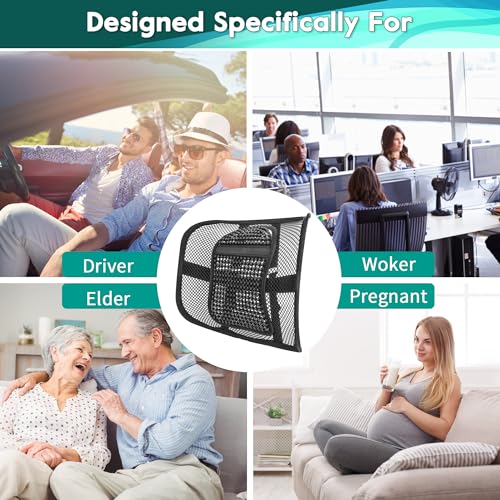 2 Pack Mesh Back Lumbar Support, Back Support Seat Cushion with Breathable Mesh for Office Chairs Car 12” x 16” - color: Black * 2