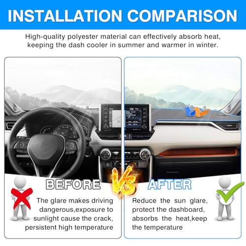 Autorder Gray Dashboard Cover Mat for Toyota RAV4 2019-2025 Accessories Dash Cover Upgrade Polyester Dash Mat Sunshade Glare UV Rays Protector - size: Gray 2019-2025 Toyota RAV4