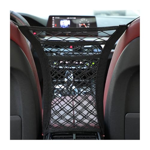 Car Mesh Organizer, 3-Layer Four-Side Elastic Vehicle Kid Dog Pet Net Barrier Between Front Seats, Automotive Interior Storage Netting Pouch for Tissue Purse, Universal for SUV Van Sedan