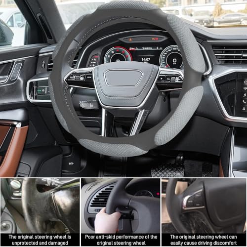 Car Steering Wheel Cover, 15" Anti-Slip Steering Wheel Protector Soft Hand Pad Cushion, Breathable Ice Silk Auto Wheel Wraps Comfy Grip All-Season Protector Universal for Women Men (Grey) - color: Grey