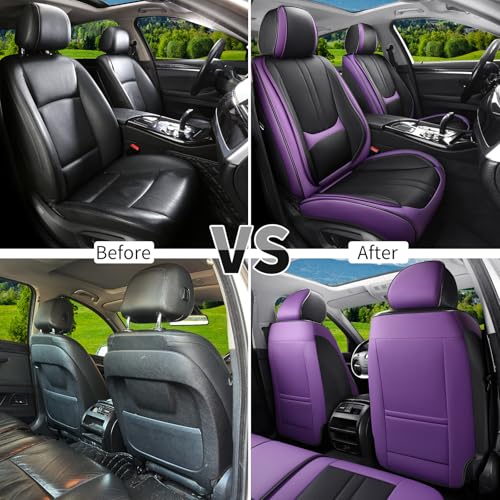 Car Seat Covers Full Set Fit for KIA Seltos 2021-2026, Automotive Luxury Faux Leather Seat Covers 5 Seats, Breathable Anti-Slip Seat Protectors (Black&Purple,Full Set)