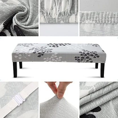 Fuloon Stretch Dining Bench Cover, Anti-Dust Removable Bench Slipcover Washable Seat Cushion Protector for Bedroom, Kitchen, Hotel, Banquet (Gray-Black) - color: Gray-black