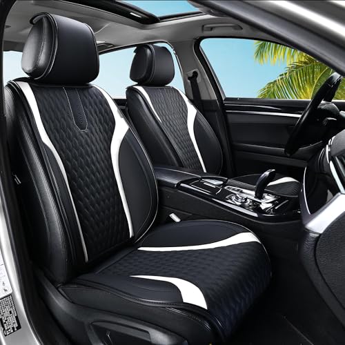 Coverado Front Seat Covers, 2PCS Waterproof Seat Covers for Cars, Car Seat Cushion Waterproof Leather Car Seat Protector, Driver Seat Cover Universal Fit for Most Sedans SUV Truck Black&White - color: Black&White-XMY, size: Front