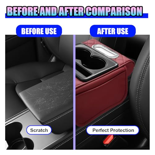 Leather Car Center Console Cover, Universal Automotive Armrest Booster Cushion, Vehicle Middle Console Organizer with 2 Cup Holders, Side Storage Bag, Tissue Box & Phone Slot(Burgundy) - color: Burgundy