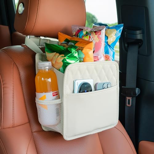 2Pack Car Seat Back Hanging Bag Car Document Holder Multi-Pocket Bottle Bag Storage Box Organizer Travel Tidy Pouch Pocket Kids Beige - color: Beige C x2