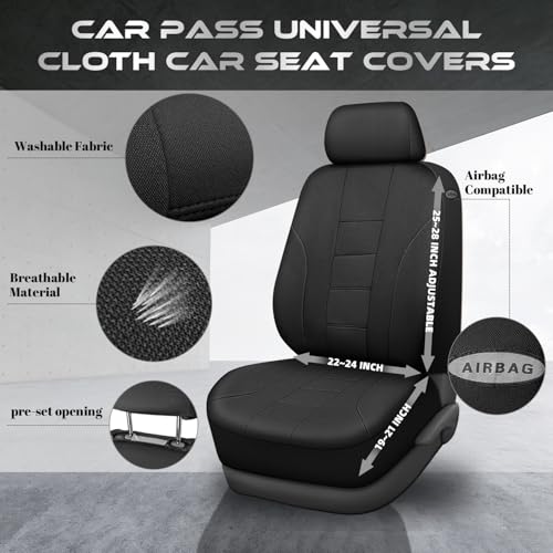 Breathable Seat Covers for Car,Front Seat Covers Airbag Compatible,Washable Seat Covers, Universal Fit for SUVs Sedans Trucks Vans Automotive,Airbag Compatible,2 Black