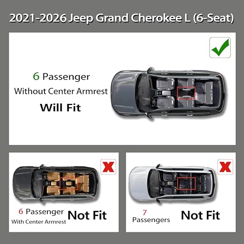 KARPAL Floor Mats for 2021-2025 2026 Jeep Grand Cherokee L (6-Seater w/o 2nd Row Center Armrest), All Weather TPE Custom Fit Floor Liners Car Mats Accessories, Cargo Liner & Backrest Mats - style: 2021-2026 | For Jeep Grand Cherokee L (6-Seat) | Full Set