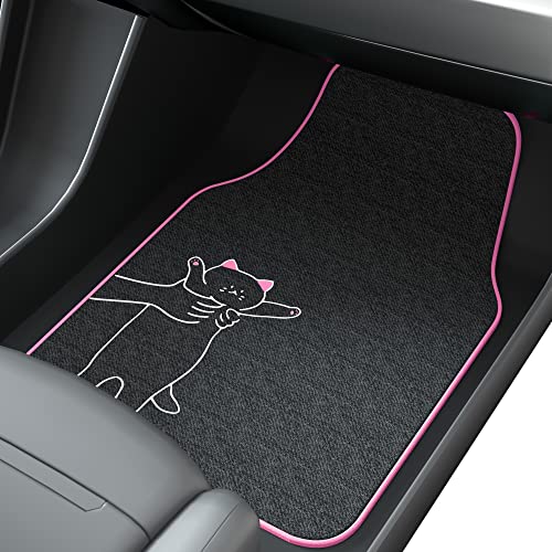 Universal Fit Cute Cat Carpet Car Floor Mats, Fit for Sedan, SUVs, Truck, Vans,Set of 4(Pink)