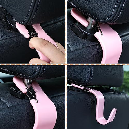 4-Pack 360° Rotating Universal Car Headrest Hooks, Car Organizer Hanger Storage Hooks for Bag Purse Cloth Grocery Universal Fit with Clip Pink - color: Pink