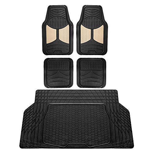 FH Group Monster Eye Full Set Rubber Floor Mats w. Trimmable Vinyl Trunk Liner/Cargo Mat Black- Fit Most Car, Truck, SUV, or Van (Beige/Black) F11313- F16403 - color: Beige /Black, size: Universal, style: Floor Mat + Cargo Mat Set