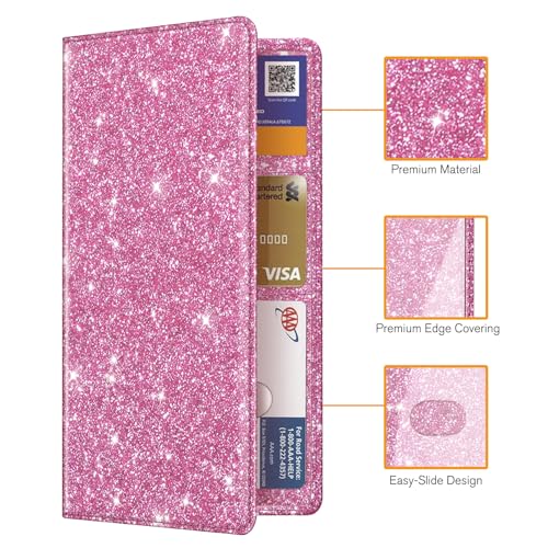 FINPAC Car Registration and Insurance Card Holder, Vehicle Glove Box Card Organizer Wallet Automobile Accessories for License - color: Glitter Pink