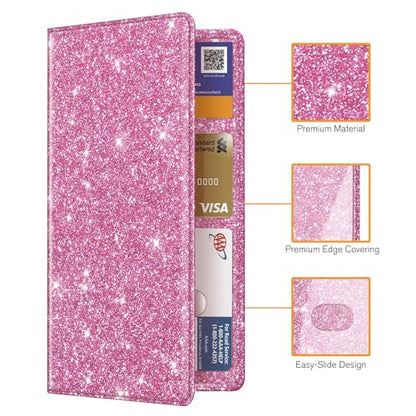 FINPAC Car Registration and Insurance Card Holder, Vehicle Glove Box Card Organizer Wallet Automobile Accessories for License - color: Glitter Pink