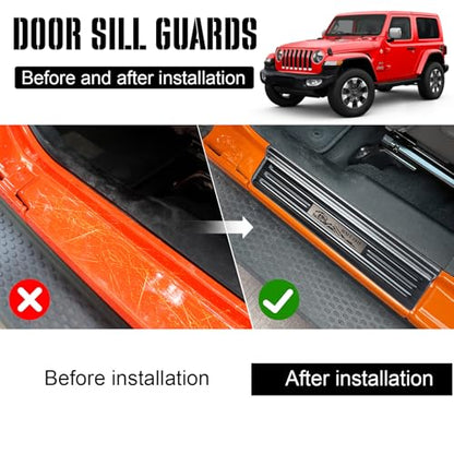 Rowa 304 Stainless Steel Door Sill Guards Compatible with Jeep Wrangler JL JLU 2018-2026 & Gladiator JT 2020-2026, Brushed Black Door Entry Guard Full Coverage (2 Door) - size: Brushed Black - 2 Door