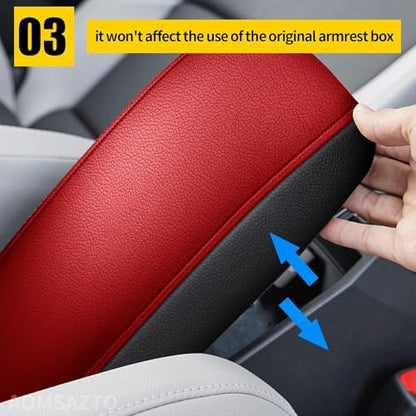 AOMSAZTO Armrest Covers for 2015-2019 Hyundai Sonata Black with Red Leather - color: red