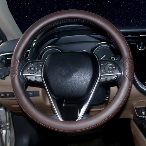 Steering Wheel Cover Universal Standard Size 14.5-15 inch, Breathable Microfiber Leather, Anti-Slip, Non-Folding Packaging, Fits Most Cars SUVs Trucks, Brown - color: Brown, size: Round Shaped: Medium 14 1/2''-15''