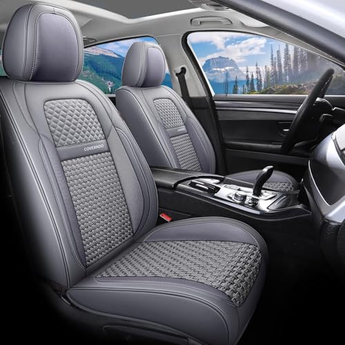 Coverado Car Seat Covers Front Seats, Waterproof Front Seat Covers Nappa Leather Seat Covers for Cars, Breathable Summer Car Seat Cushion Universal Fit for Most Cars SUV Trucks(Front, Gray) - color: Gray, size: FrontPair