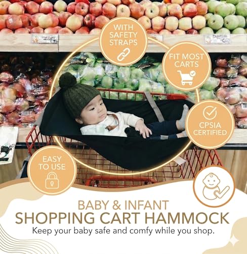 Shopping Cart Hammock – Infant Seat for Grocery Carts – Holds Car Seats Securely – Compatible with Select 4-Seater Wagons (20–24” Wide) – Supports Up to 50 lbs – Black