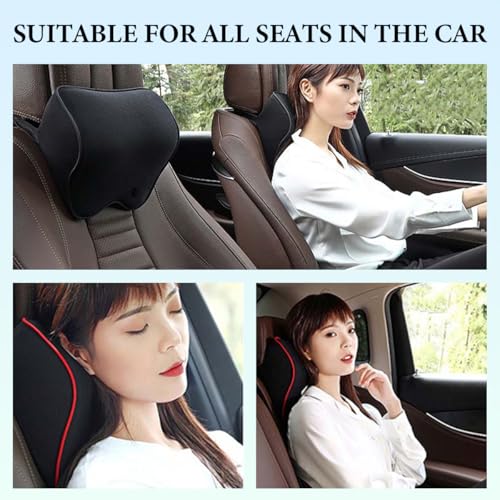 2PCS Car Neck Pillow, Soft Memory Foam Car Seat Neck Support Pillow with Adjustable Strap, Ergonomic Design Removable Headrest Cushion for Neck Pain Fatigue Relief (Black) - color: Black